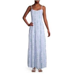 ANN‎ TAYLOR FACTORY Frozen Blue & Green Tie-Shoulder Maxi Dress size Medium NEW